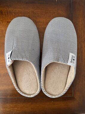 Striped Slip-On House Slippers - Blue & White